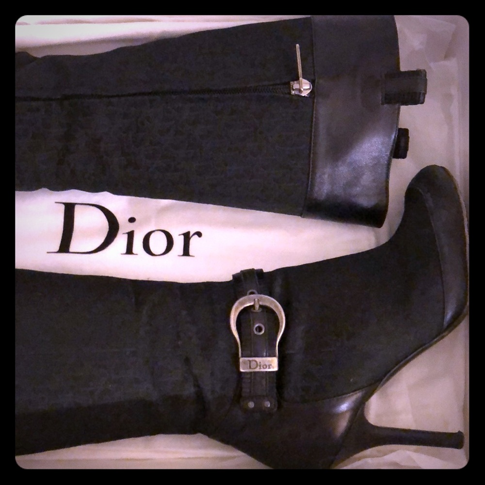 Preowned Authentic black Monogram Dior boots